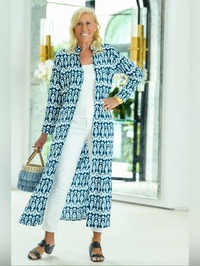 Like new Walker & Wade Mandarin Duster / Indigo Ikat Duster Dress cover up XL